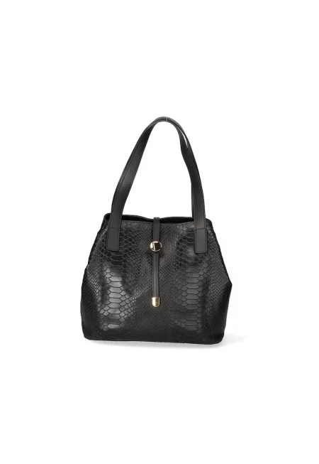 Кожена чанта с шагрен - Черен