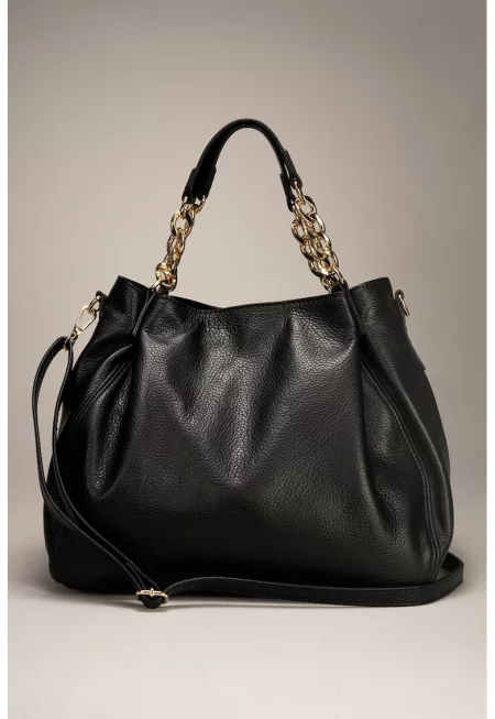 Кожена чанта за рамо - Черен