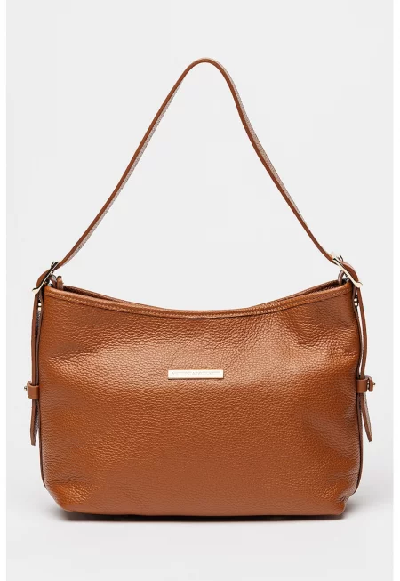 Кожена чанта за рамо - Канелено кафяво