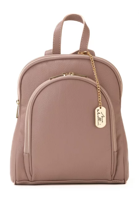 Кожена раница Breta с преден джоб - Прашно розово