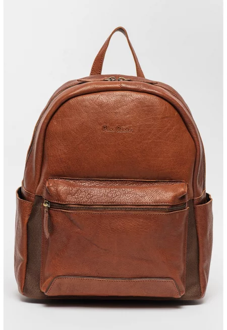 Кожена раница с множество джобове - Коняк кафяв