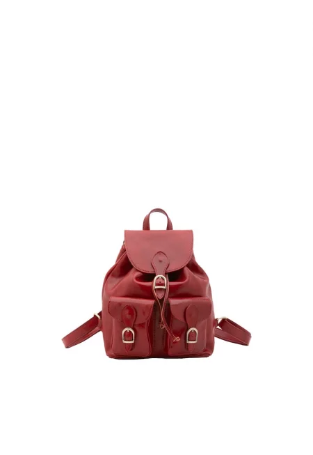 Кожена раница с регулируема презрамка - Червен