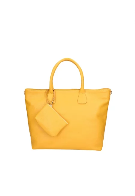 Кожена шопинг чанта с малък несесер - Охра