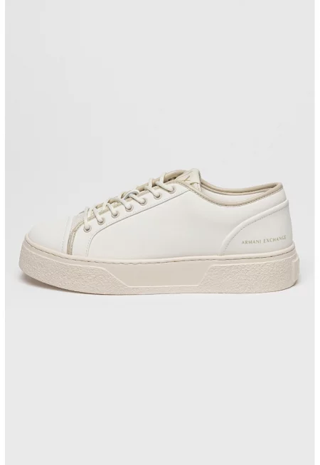 Кожени кецове с лого - Слонова кост