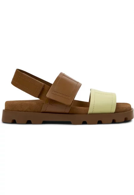 Кожени сандали - Бледожълт/Карамел