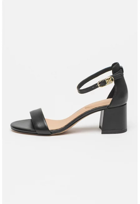 Кожени сандали с масивен ток - Черен