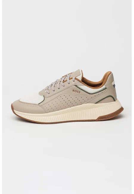 Кожени спортни обувки за бягане Evo с мрежа - Карамел/Мръснобял/Сиво-бежов