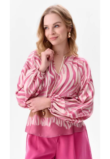 Лека блуза с V-образно деколте и връзка за регулиране