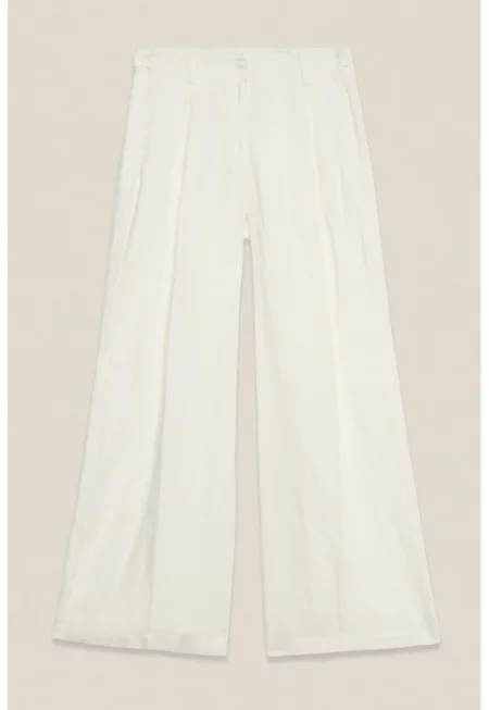 Ленен панталон с широк крачол - Слонова кост