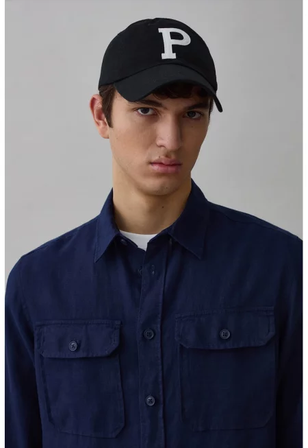 Ленена риза с джобове - Тъмносин