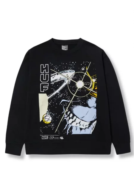 Мъжки спортен суитшърт  памучен - графичен принт - дълъг ръкав - черен