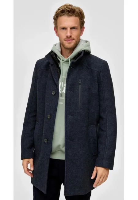 Мъжко палто от смесена вълна - с двойно закопчаване - - Тъмносин
