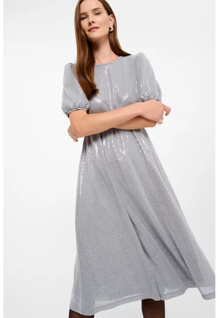 Миди рокля с пайети - Сребрист