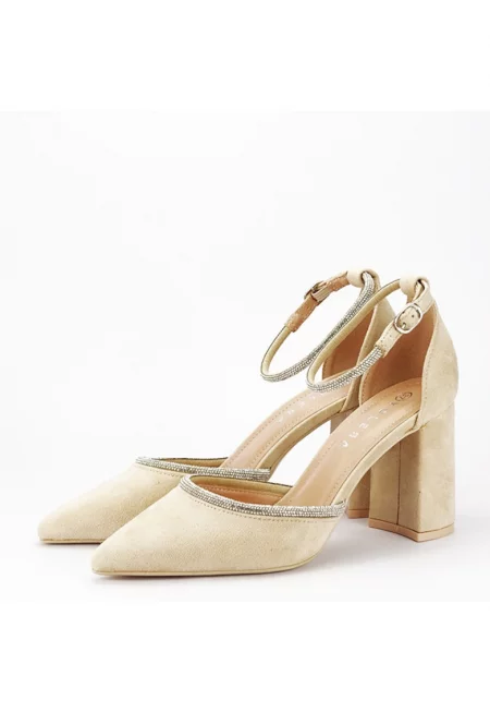Обувки Елегантни бежови със сребристи камъчета BSD38-3 03 16158