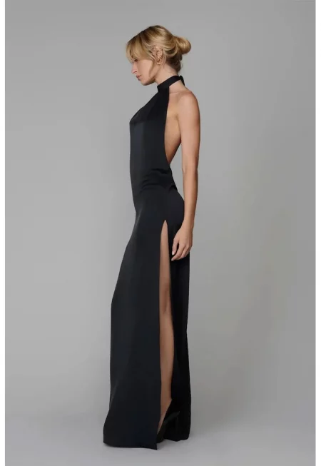 Open Back Long Dress - Черен