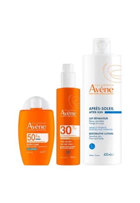 Пакет  – Слънцезащитен флуид за лице SPF 50+ 50 мл + Невидим спрей SPF 30 - 200 мл + Лосион за след слънце - 400 мл