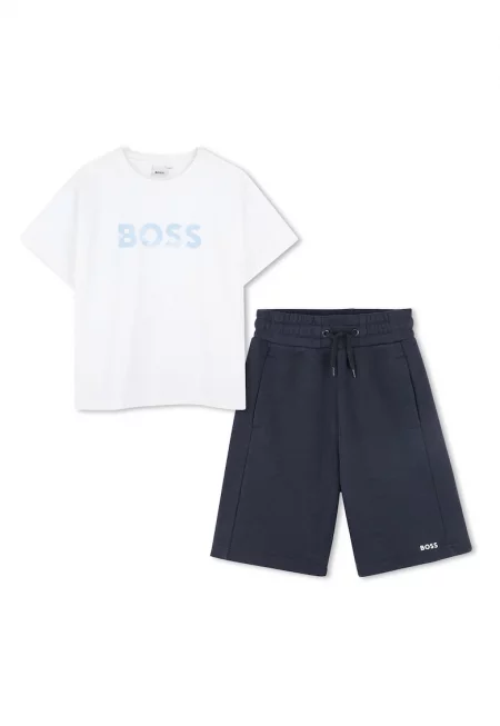 Памучен екип с лого - Бял/Тъмносин