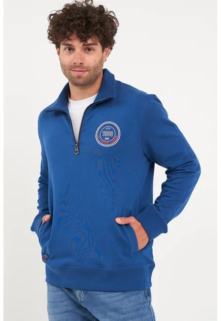 Памучен суитшърт с къс цип - Кралско Синьо