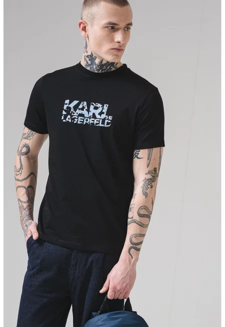 Памучна тениска с лого - Бял/Черен/Лавандула