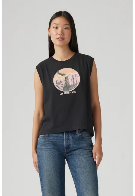 Памучна тениска с лого - Черен