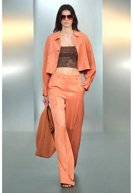 Панталон с лиосел с ръб - Бледооранжев