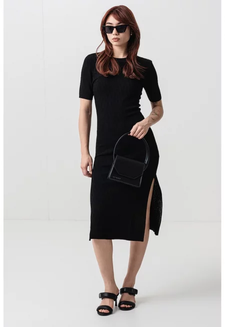 Плетена рокля с лого - Черен