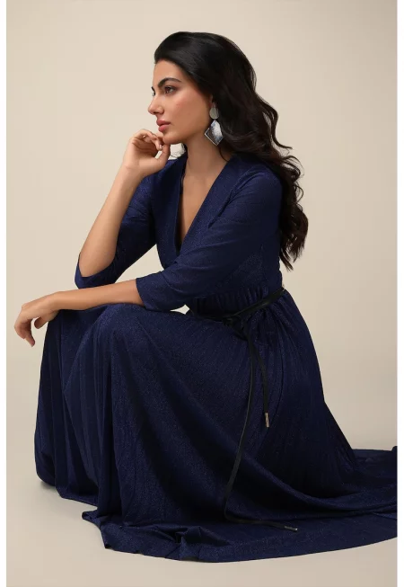 Плисирана бляскава рокля - Ултрамарин синьо