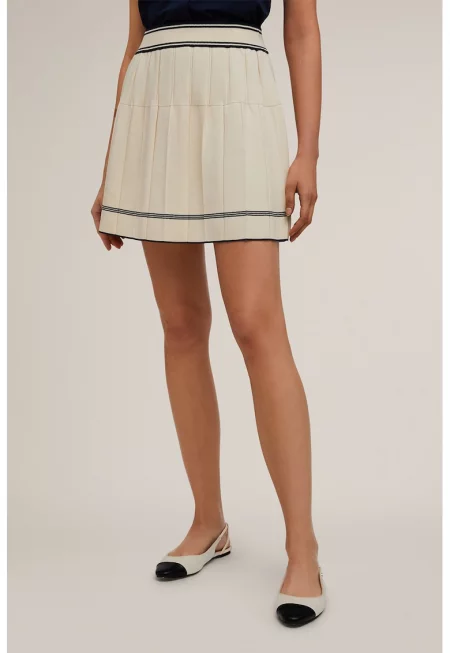 Плисирана пола със средна талия - Черен/Бледожълт