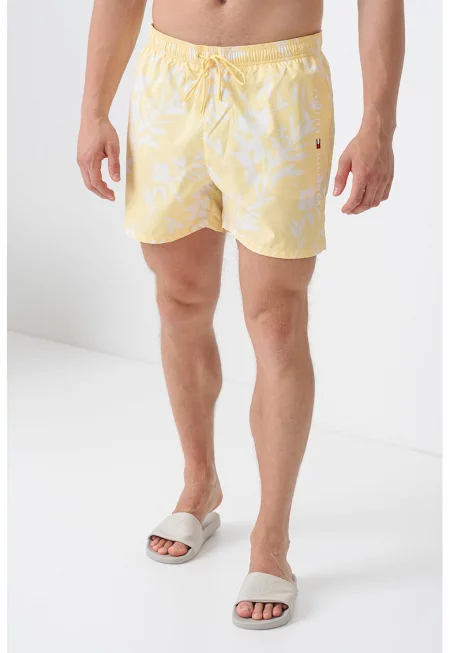 Плувни шорти с флорален принт - Сламеножълт/Мръснобял