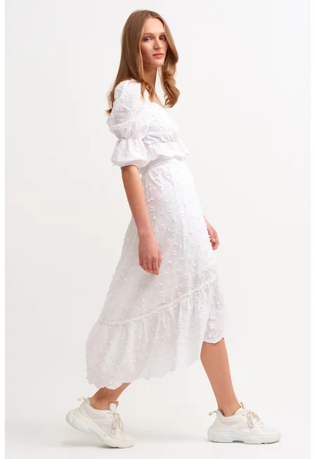 Пола от памук с бродерия - Бял