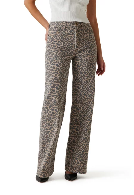 Прав панталон с десен - Черен/Бежов