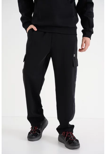 Прав спортен панталон тип карго с връзка - Черен