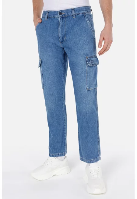 Прави дънки карго - Прашно синьо