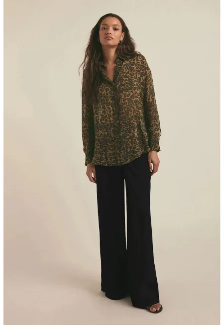 Прозрачна риза с животински принт - Кафяв