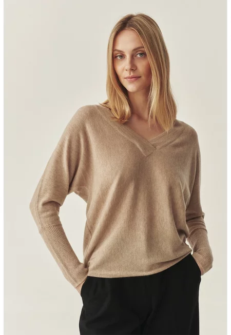 Пуловер с вълна и кашмир - Светло кафяво