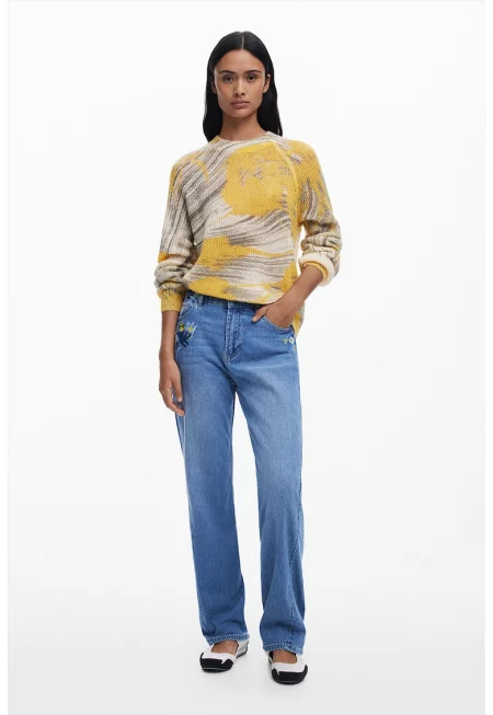 Пуловер с вълна с абстрактен принт