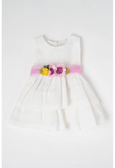 Разкроена рокля с флорални апликации