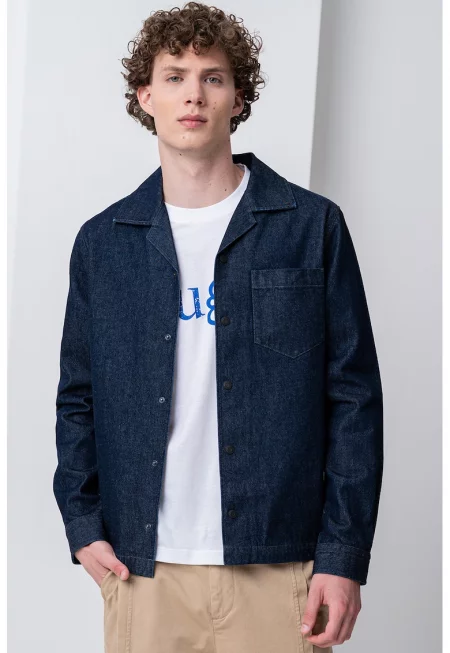 Риза от деним с ниска яка