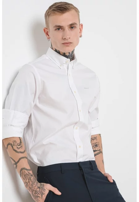 Риза от памук с лого - Бял