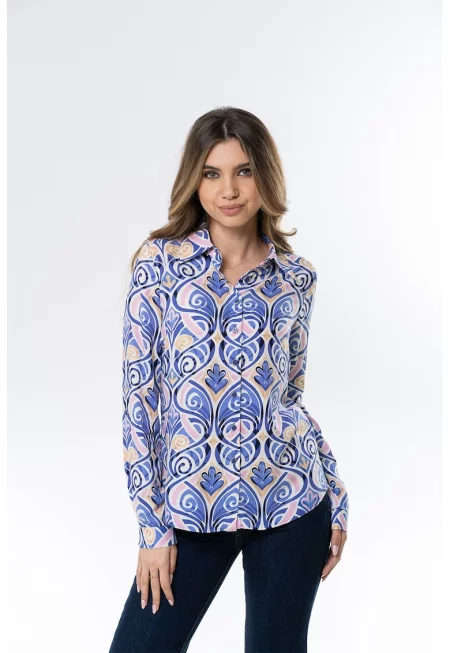 Риза Urania с принт - Син/Крем