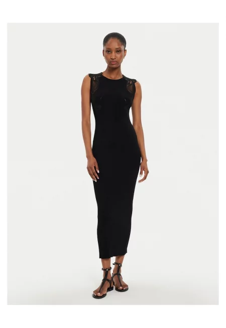 Rochie dama tricot cu dantela  242TP3190 - Черен