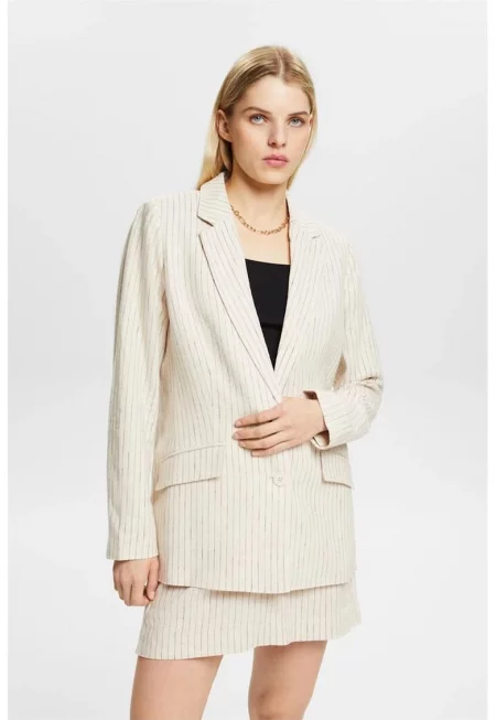 Сако с лен и ситно райе - Черен/Крем