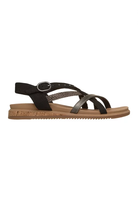 Сандали Desert Kiss от еко кожа с каишки с тока - Черен/Карамел