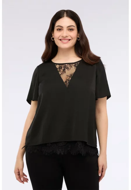 Сатинирана тениска с дантела