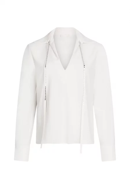 Шпиц блуза с декоративни камъни - Светло бежово