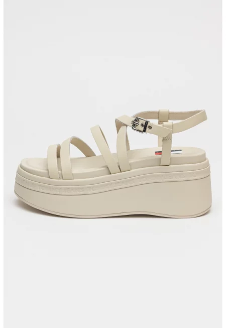 Скосени кожени сандали - Светло кафяво