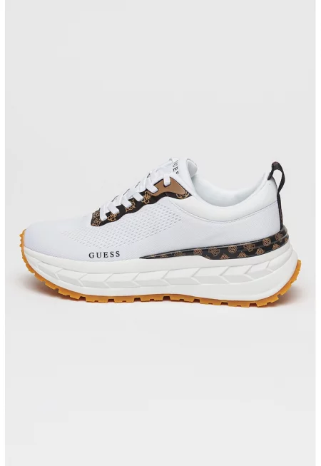 Скосени текстилни маратонки с лого - Бял/Тъмнокафяв/Бежов