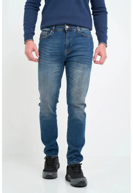 Слим дънки със захабен ефект - Тъмносин