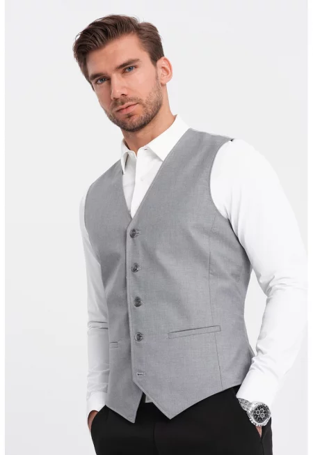 Слим елек с копчета - Сив меланж