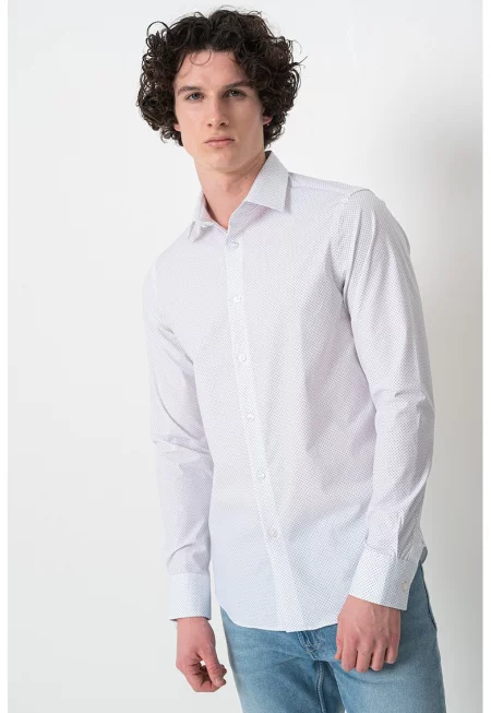 Слим риза на точки - Бял/Ултрамарин синьо